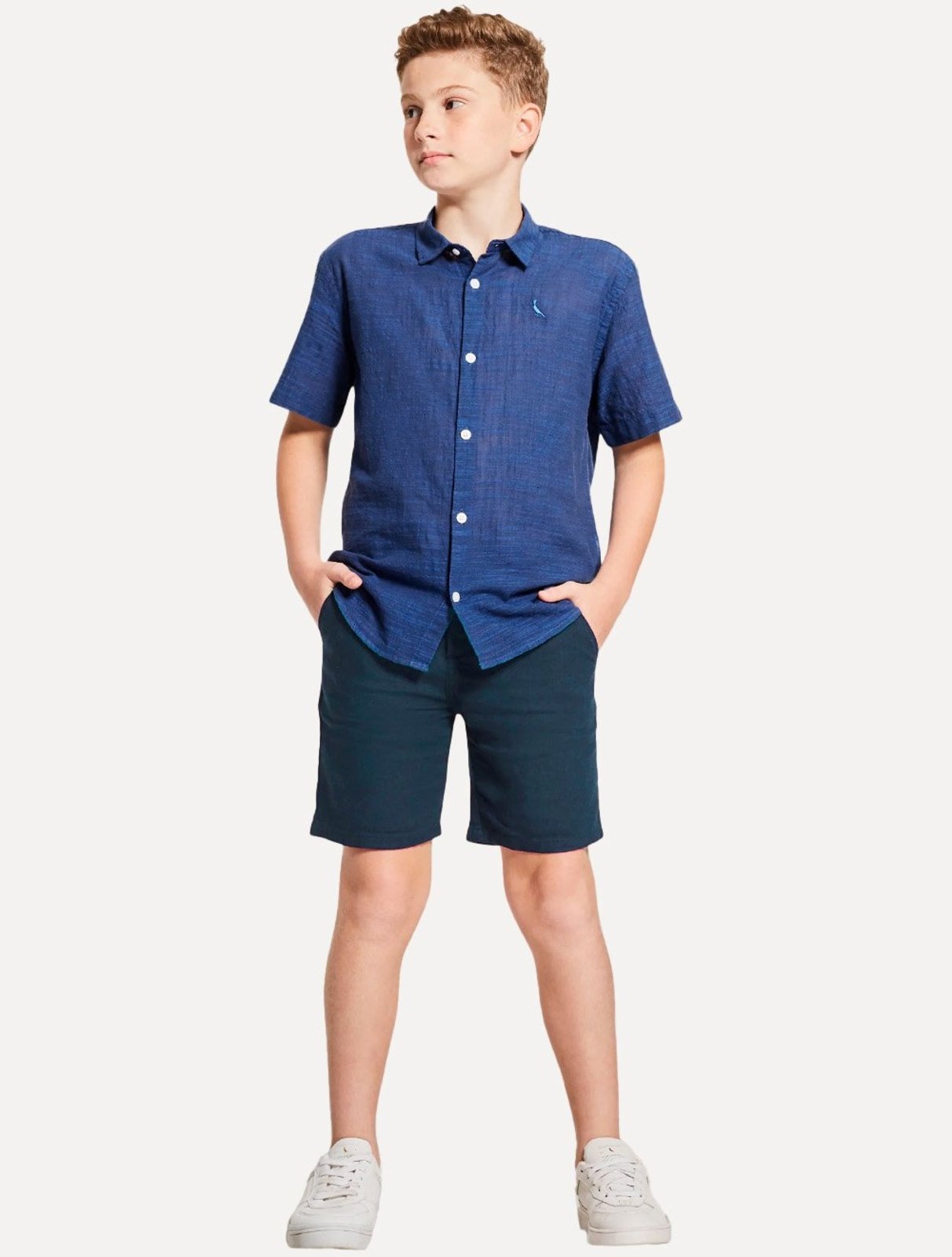Infantil - Bermuda Reserva Casual Linho Tal Pai Tal FIlho Azul Marinho