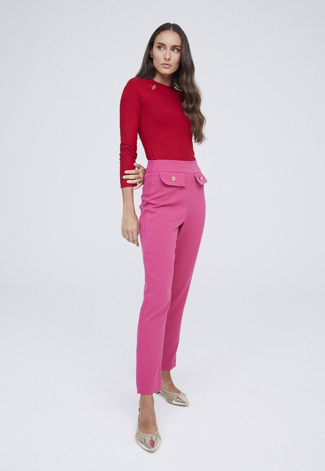 Calça Traymon Alfaiataria Cintura Alta Pink