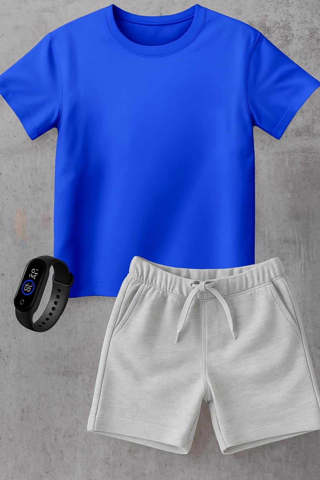Infantil - Kit Camiseta menino Urbania Algodão Azul e Short Bermuda cinza menina Conjunto black promoção oferta + brinde relogio
