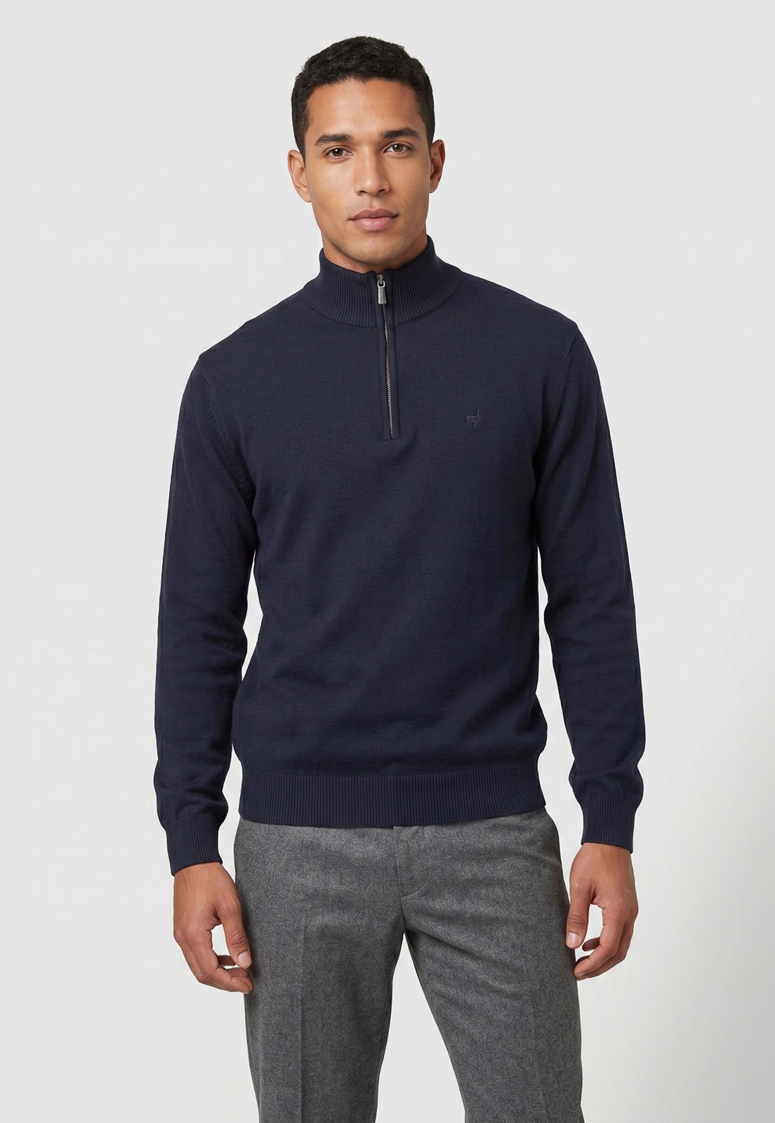 Suéter Masculino Zapälla Gola Alta Zíper Azul-Marinho
