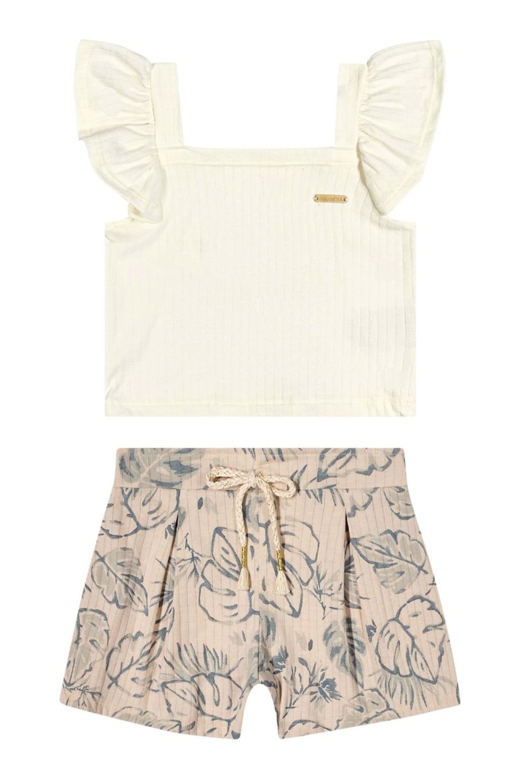 Infantil - Conjunto Menina Canelado Folhas Colorittá Bege