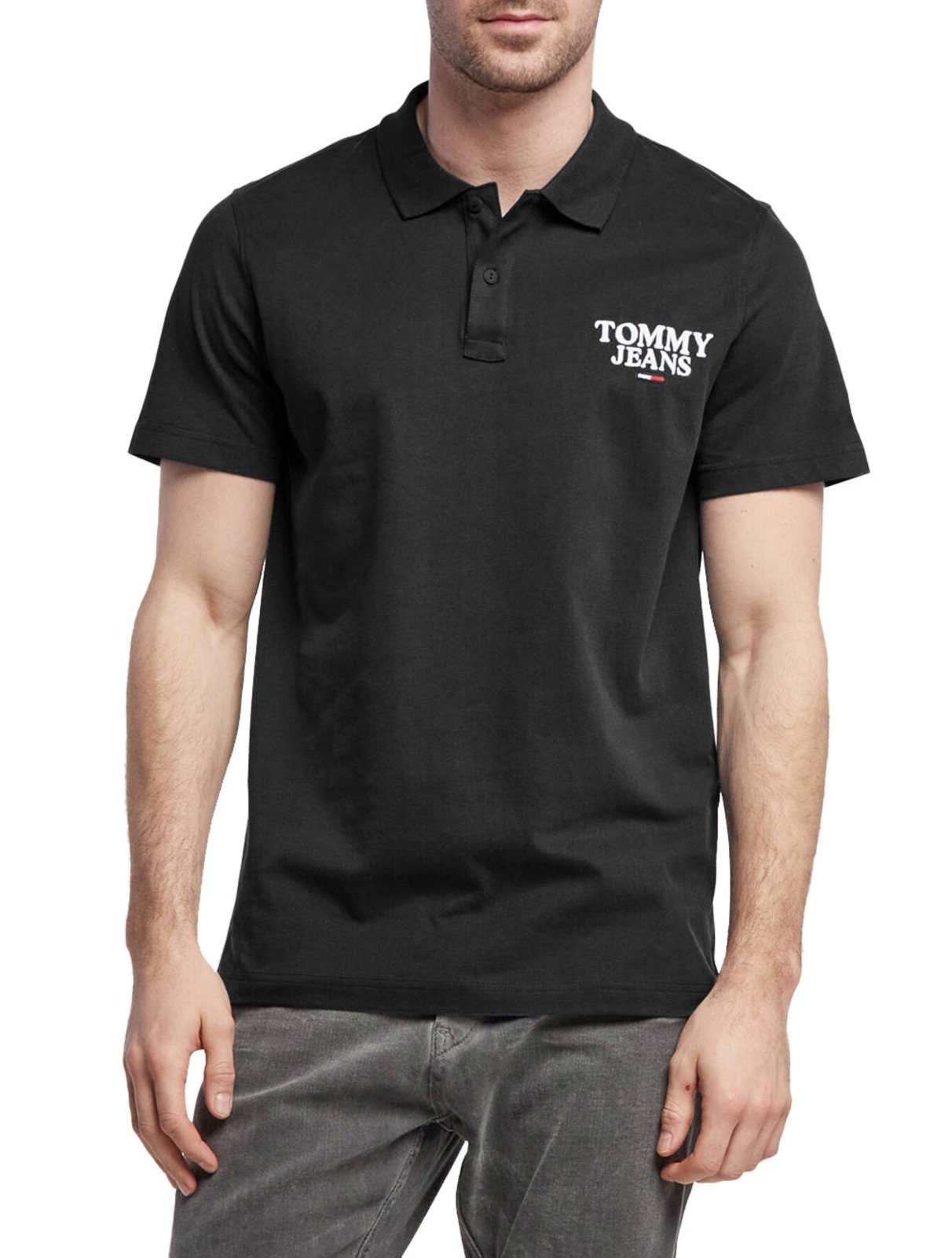 Polo Tommy Jeans Masculina Malha Regular Washed Jersey Preta