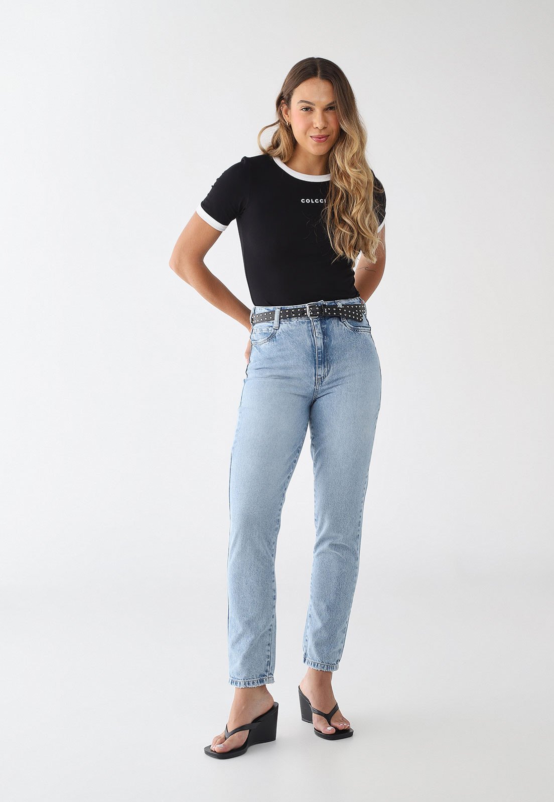 Vista 3 Calça Jeans Feminina Colcci Cintura Alta Claro azul Colcci azul