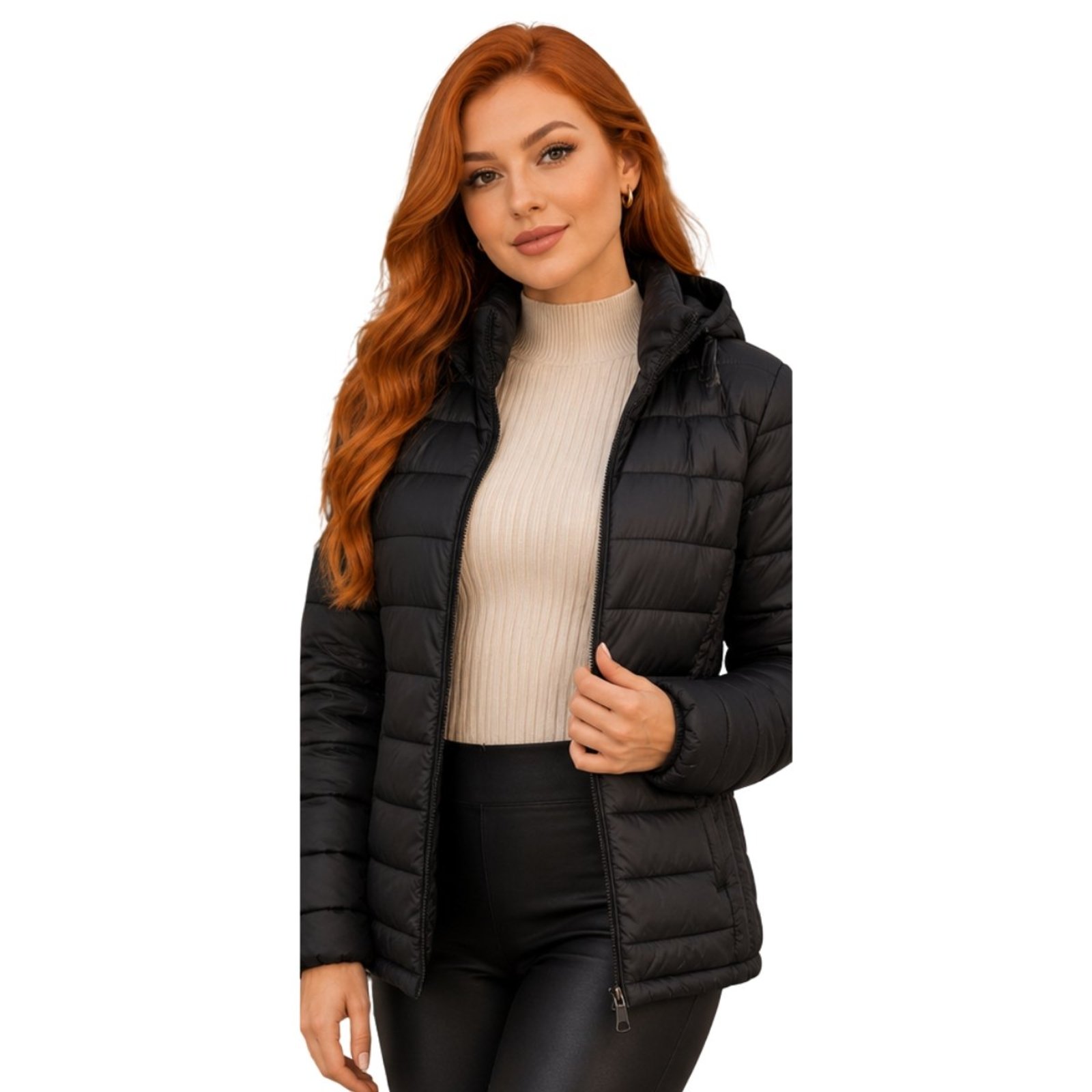Casaco Feminino Puffer Forrado Peluciado Jaqueta De Frio Preto