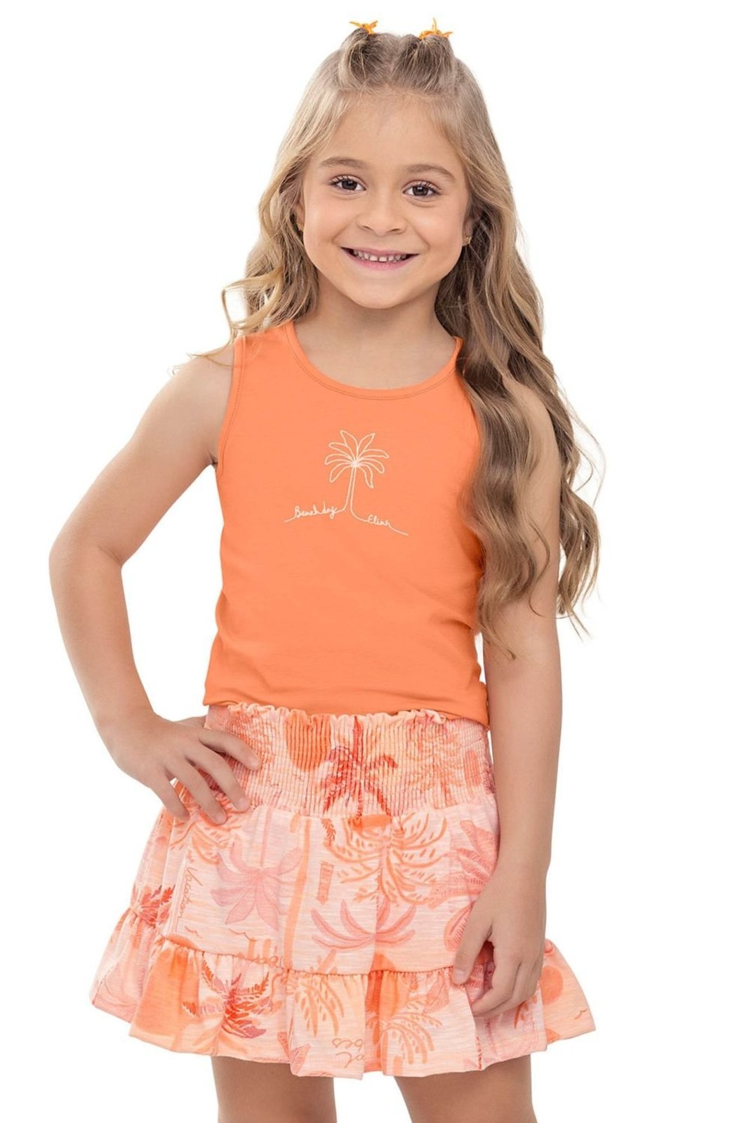 Infantil - Conjunto Menina Amarração Costas Elian Laranja