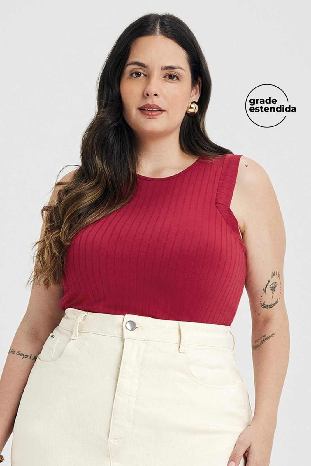 Regata Feminina Canelado de Viscose Marialícia Vermelho