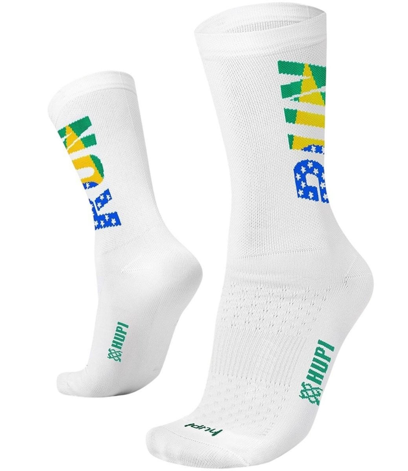 Meia HUPI Run Brasil Branco 1 Par Cano Médio, Tamanho LT 34-38 Branco