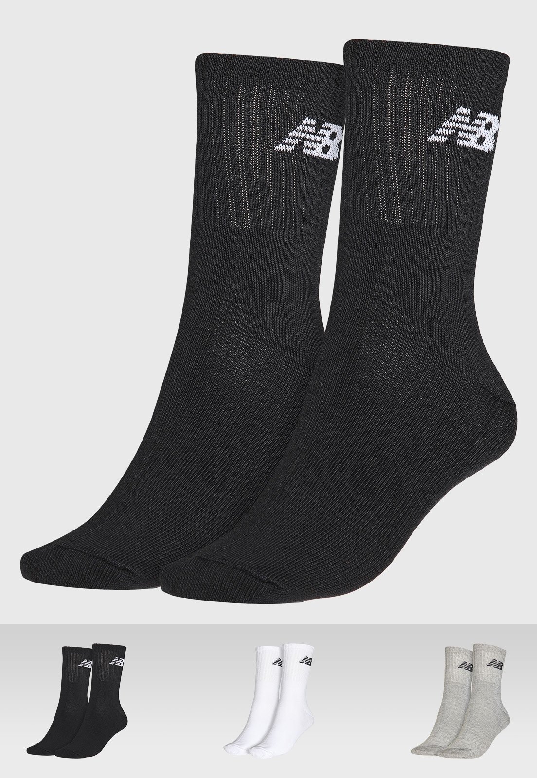 Kit 3 Pares de Meia New Balance Cano Alto Preta
