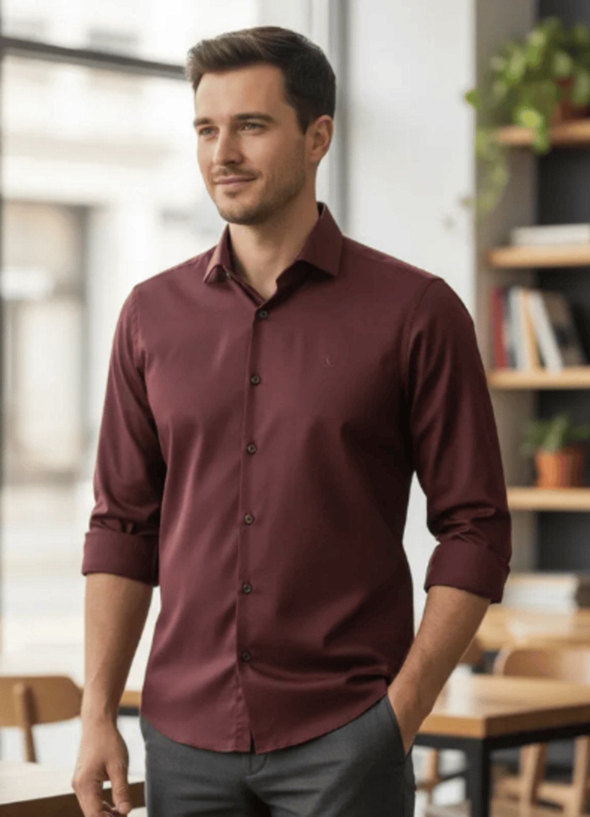 Camisa Social Amil Monsut Slim Algodão/Poliéster Macia e Fácil de Passar Vinho