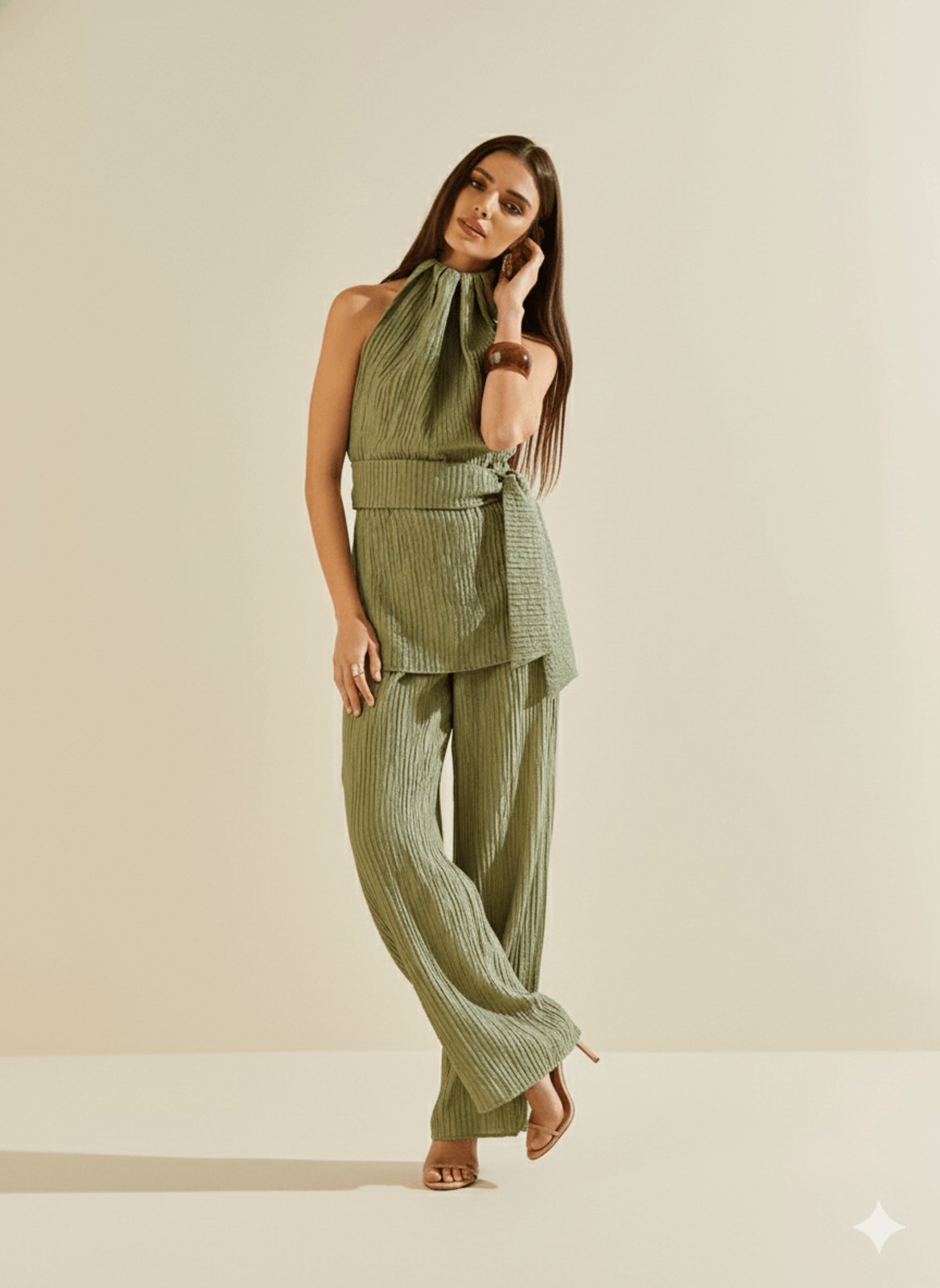 Calça Morena Rosa Pantalona Alta Verde
