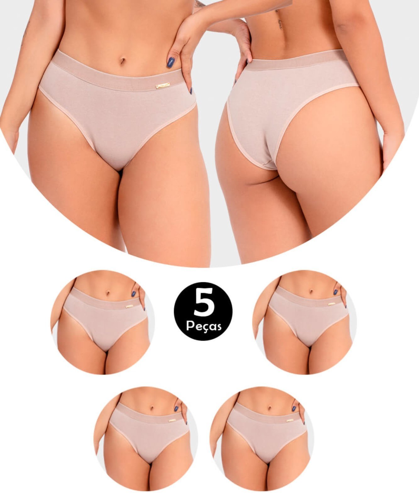 Kit 5 Calcinha IMI Lingerie Em Algodão Ivy Bege
