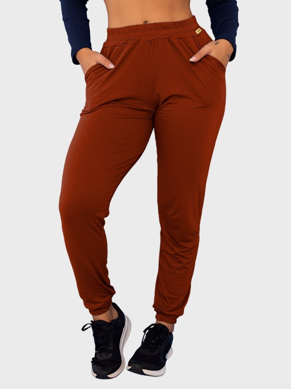 Calça Viscolycra Tarelles Jogger Punho Soltinha Bolso Terracota