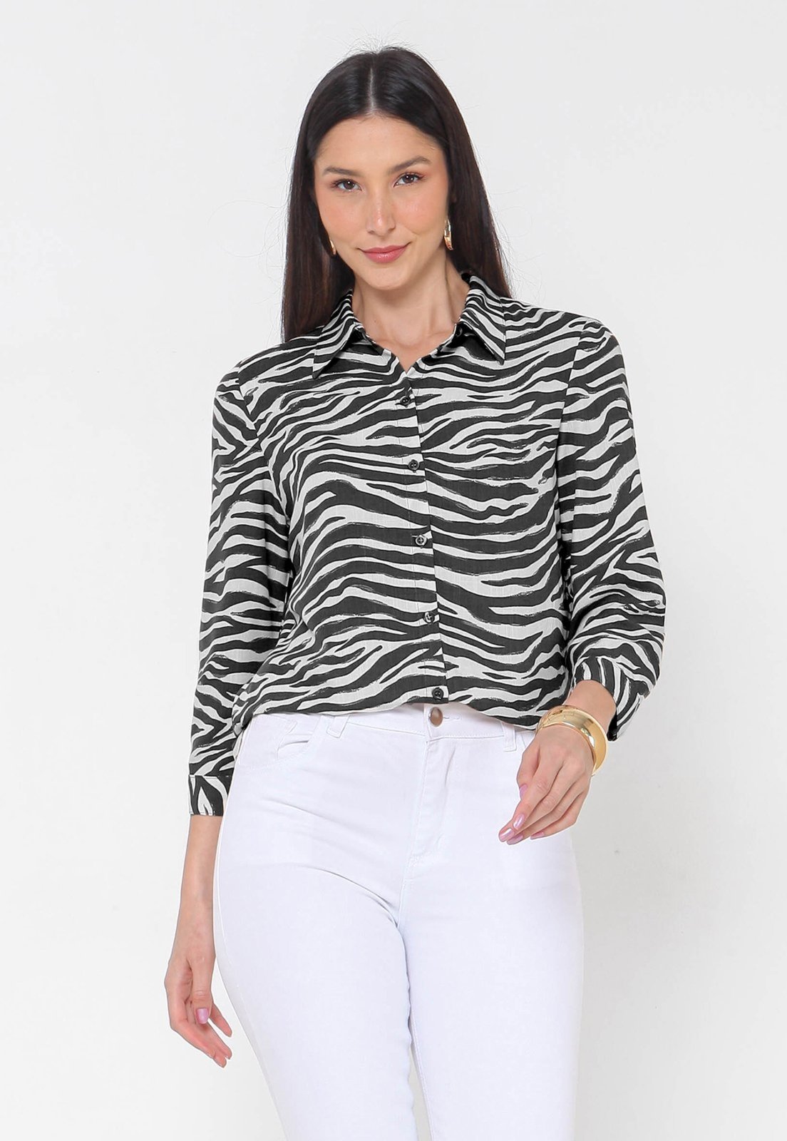 Camisa Intens Manga 3/4 Viscolinho Preto