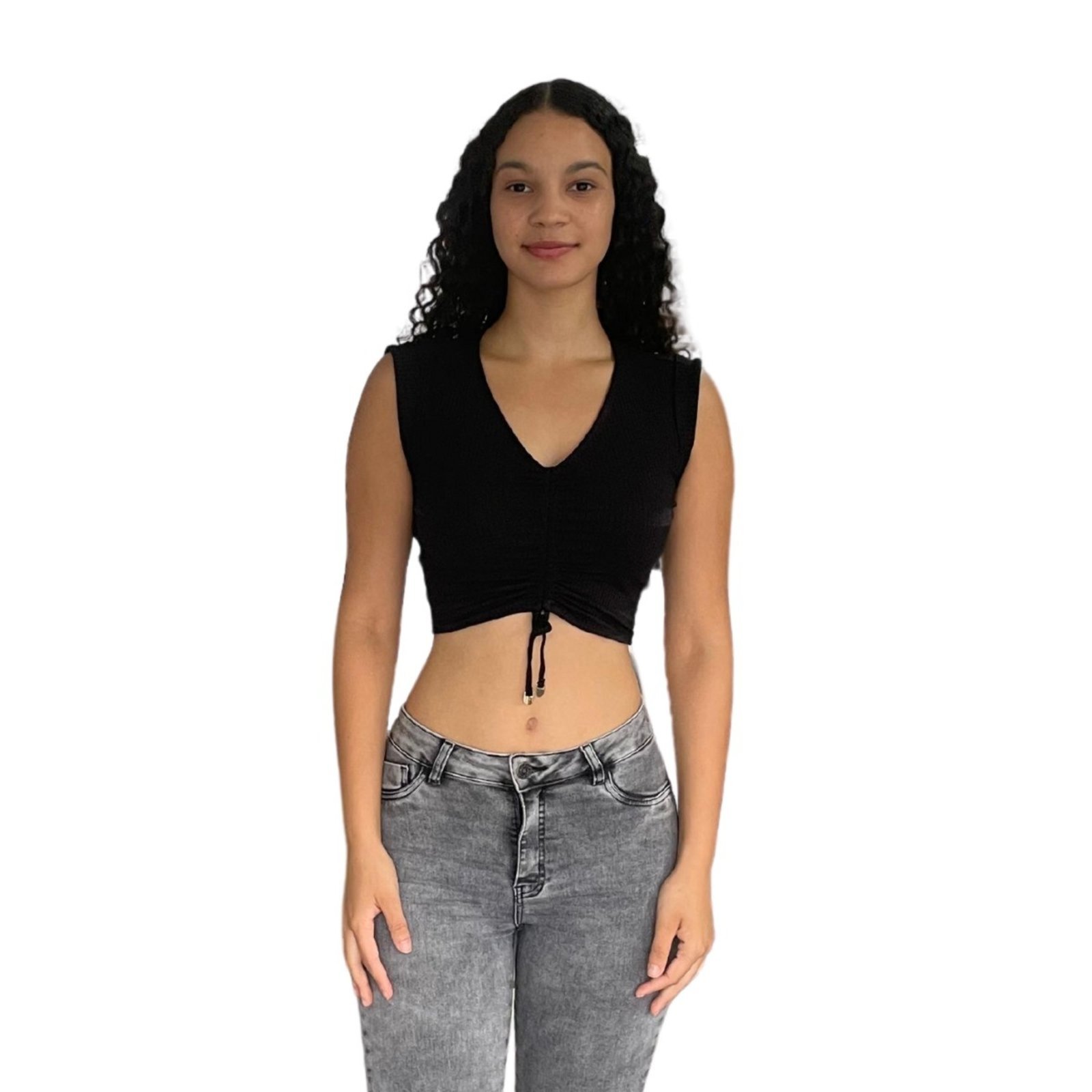 Blusa Cropped Justa Amarração Flor De Lis