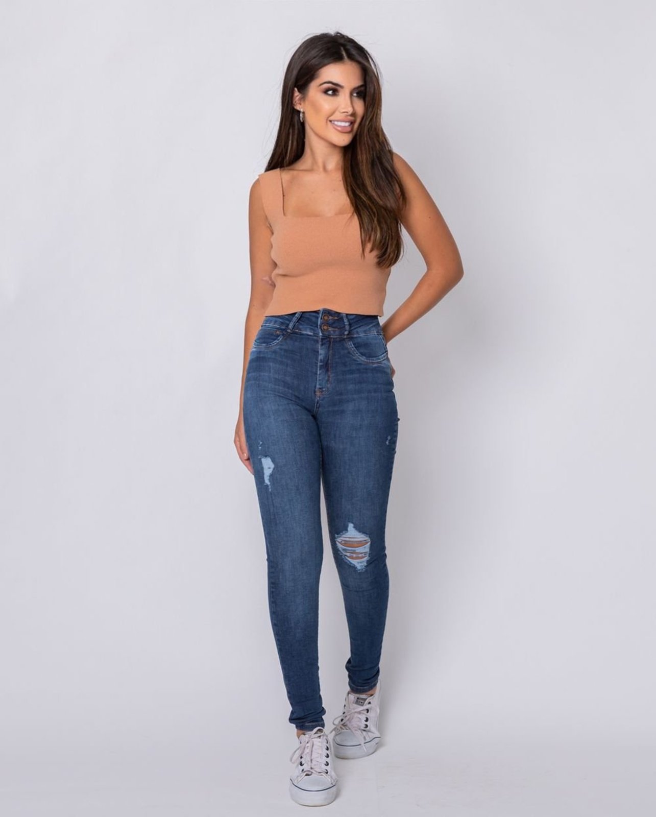 Calça Jeans Feminina Hot Cós Largo com Elastico Na Parte de Trás 22343 Escura Consciência