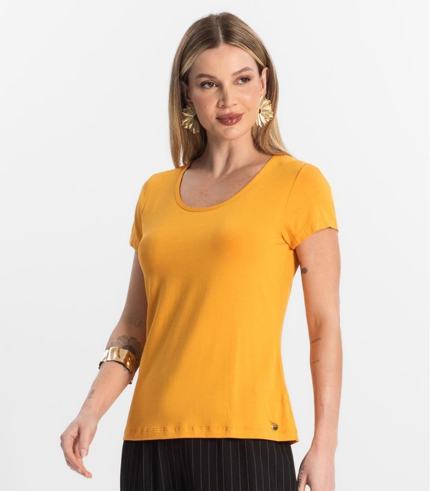 Vista 3 Blusa Feminina Viscotorcion Básica Rovitex Rovitex Básicos azul Rovitex Básicos azul