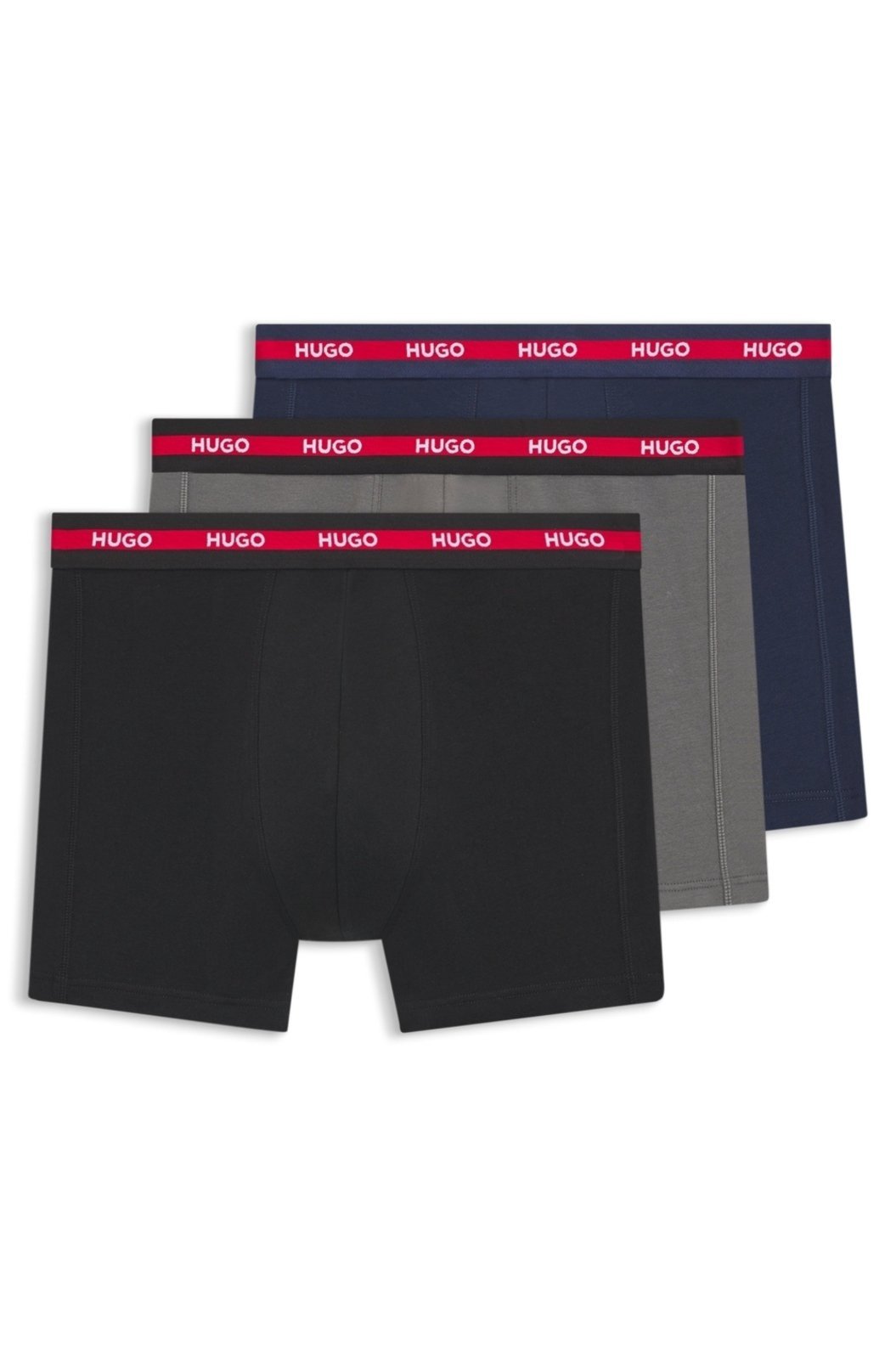Vista 2 Kit Com Três Cuecas Em Algodão Stretch Com Logos HUGO cinza HUGO cinza