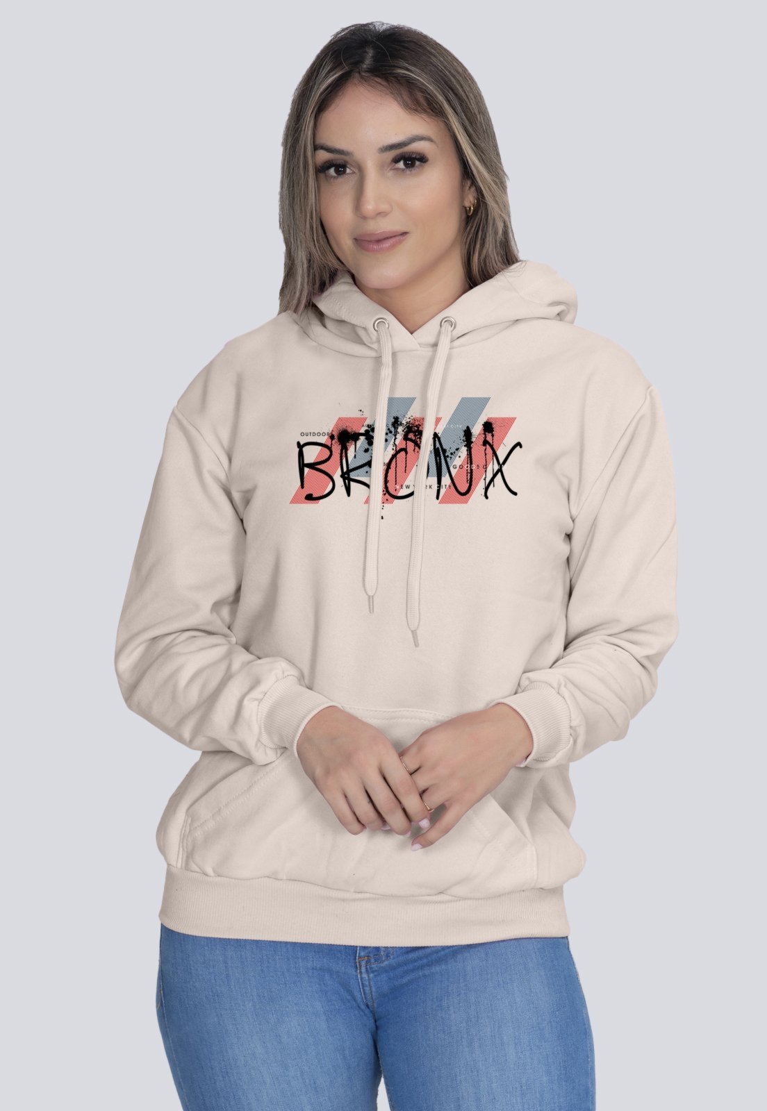 Moletom Feminino Flanelado Blusa de Frio Casual Bronx Bege