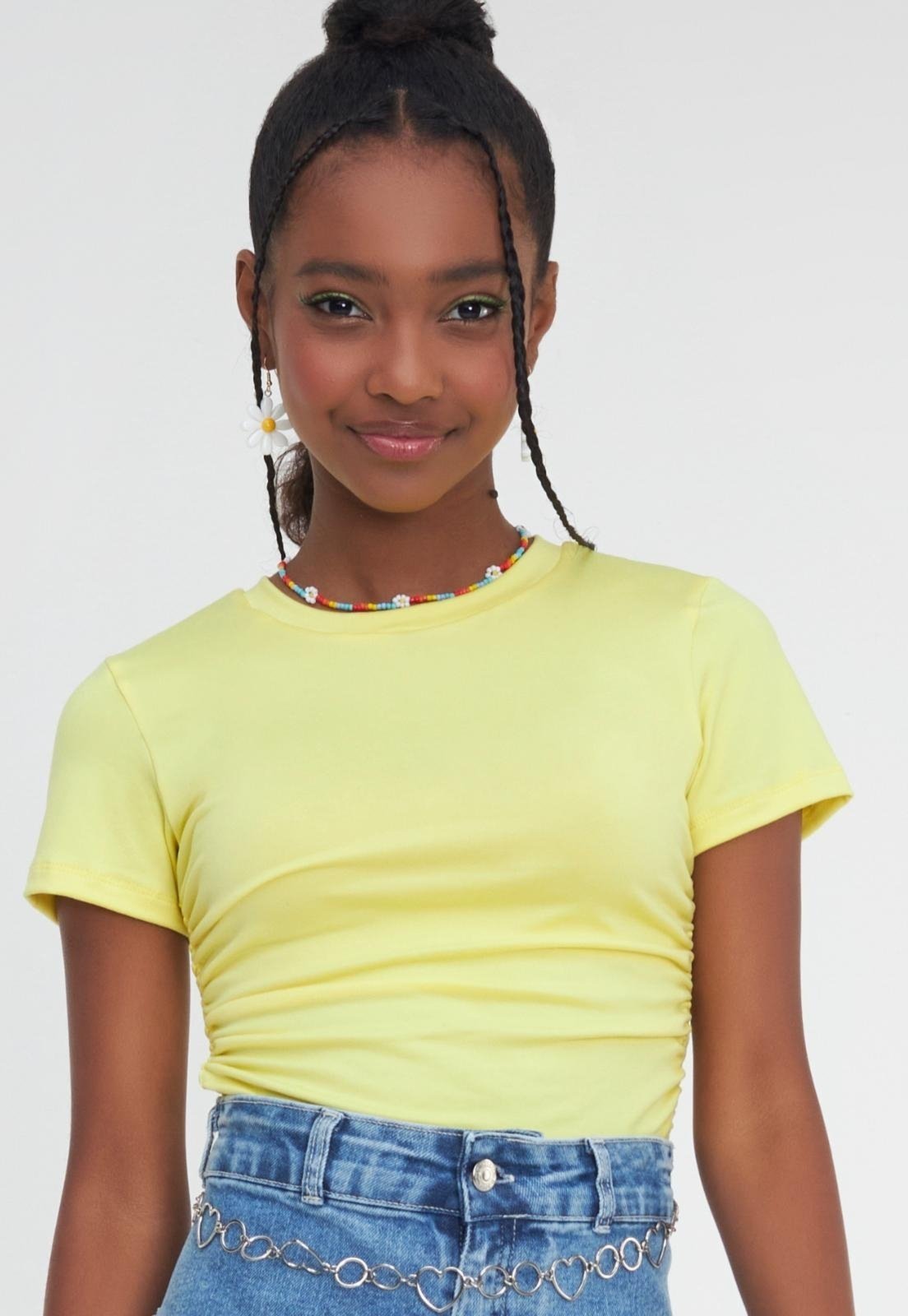 Infantil – Cropped Amarelo Manga Curta Bobby Lulu 12 Amarelo