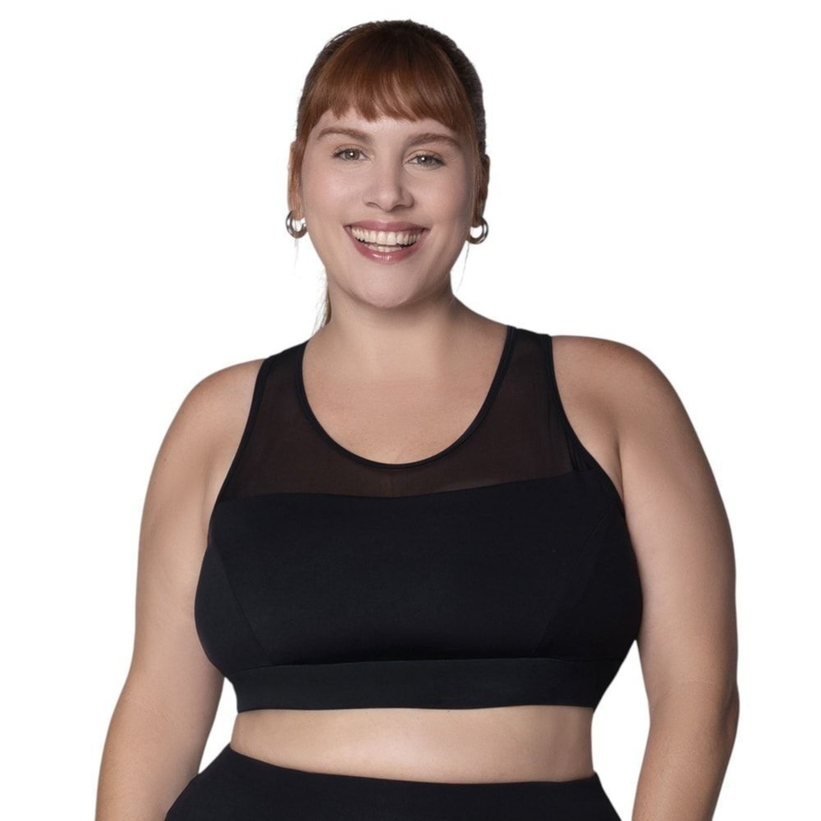 Top Selene Tule Fitness Plus Size Feminino – Preto – selene