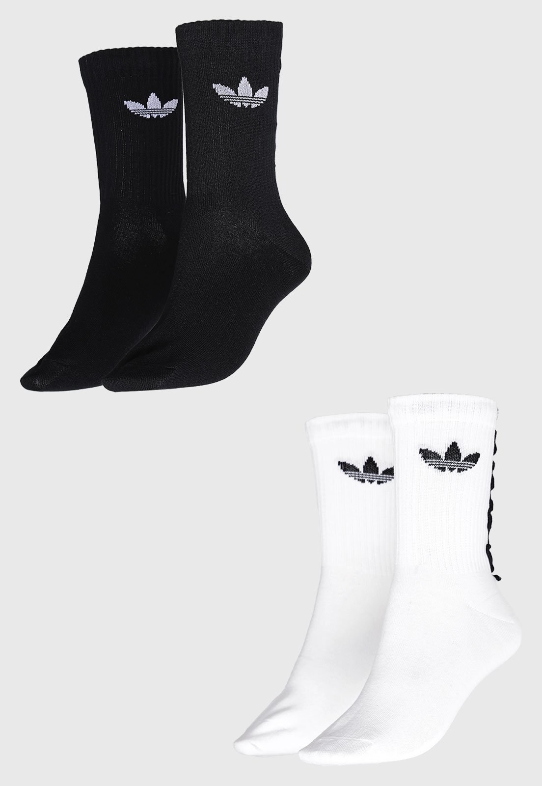 Vista 3 Meia Unissex adidas Originals Ruffle Crew Pack 2 Pares Preta e Branca preto adidas Originals preto