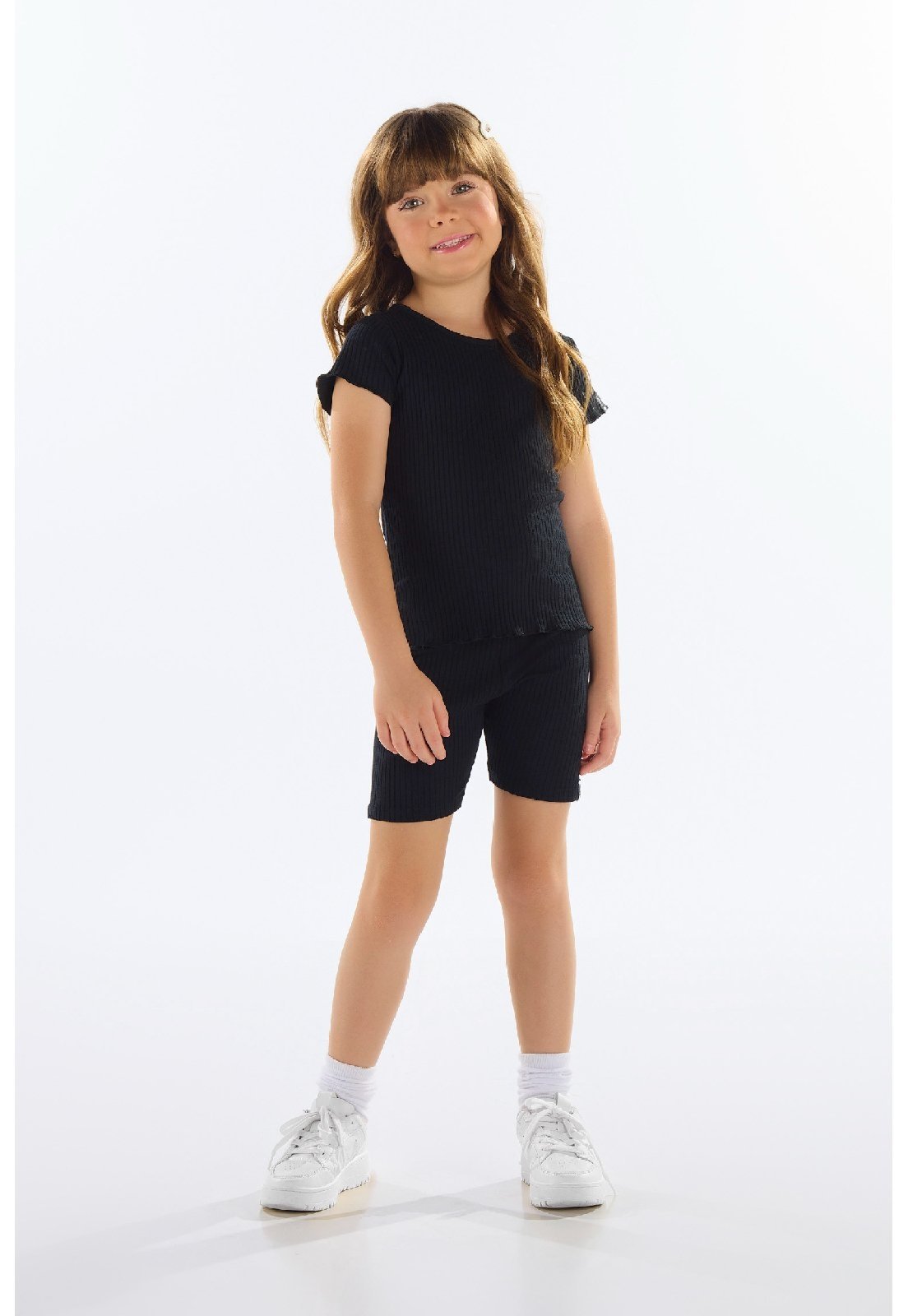 Infantil - Blusa em Ribana Canelada Menina Quimby Preto