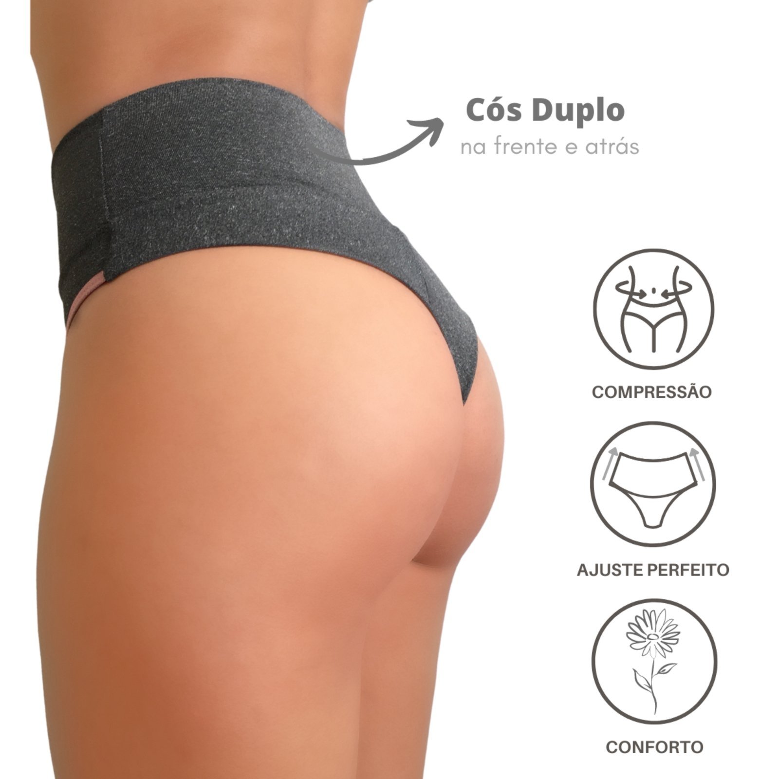 Kit 8 Calcinha Feminina Fio Dental Cós Alto Fio Duplo Calcinha Fitness Modeladora Reduz Barriga