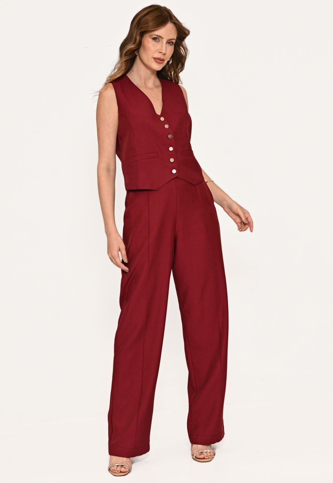 Conjunto Bisô Colete e Calça Marrant Liso Vinho – Vinho