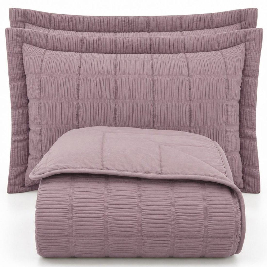 Kit Cobre Leito Linen King Micropercal 300 Fios Matelassê Colcha 3 Peças Efeito Creponado Lavanda