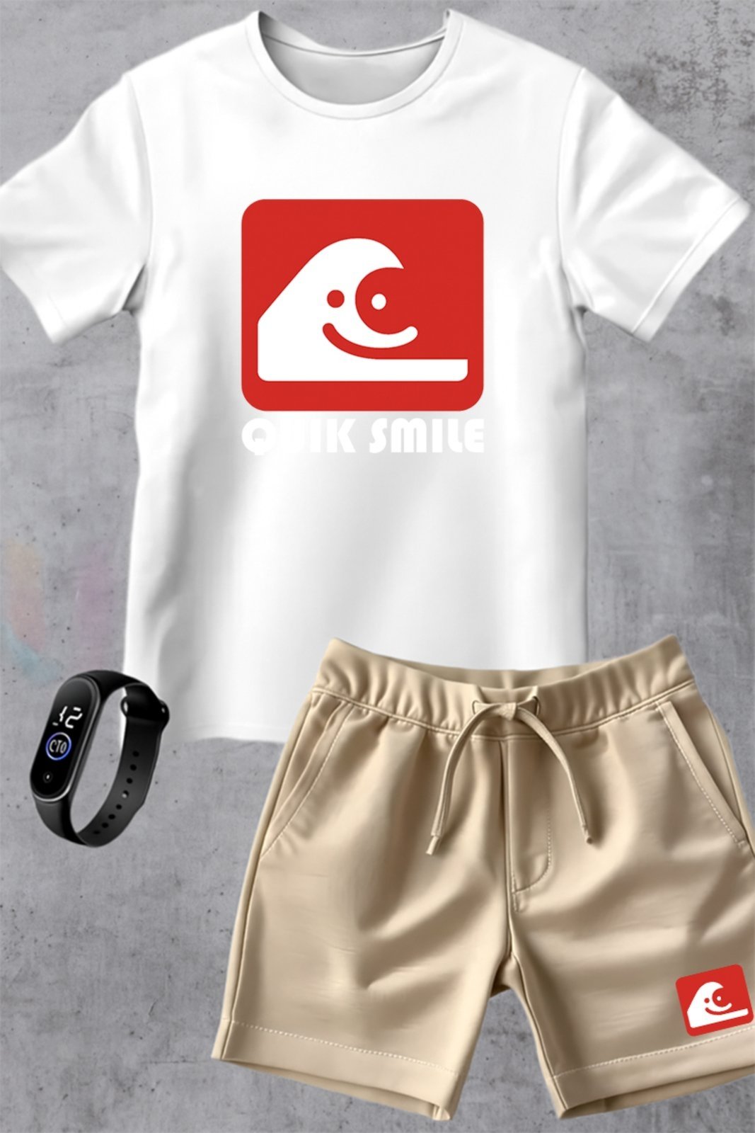 Infantil - Kit Camiseta menino Urbania Algodão branca Short Bermuda bege menina Conjunto black promoção oferta + brinde relogio estampa quik smile estilo silver