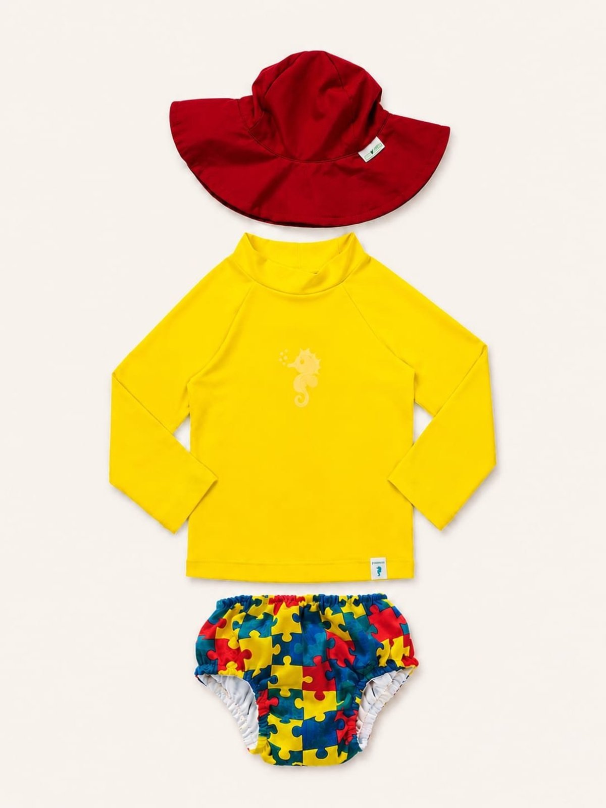 Infantil - Conjunto de praia Mundo Colorido Amarelo, Meu Tibum FPU 50+