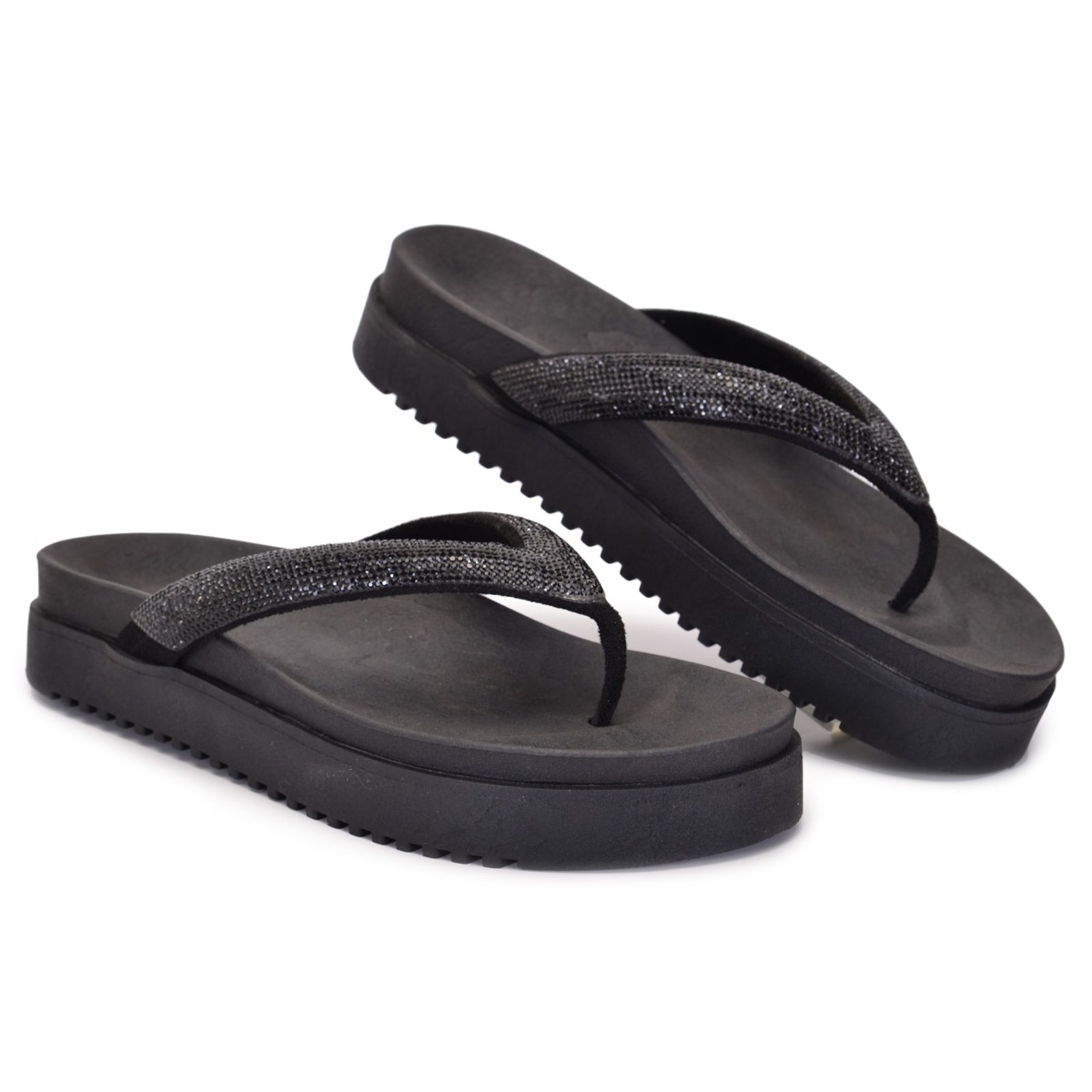 Chinelo Papete Casual Strass Brilhantes Elegante Preta