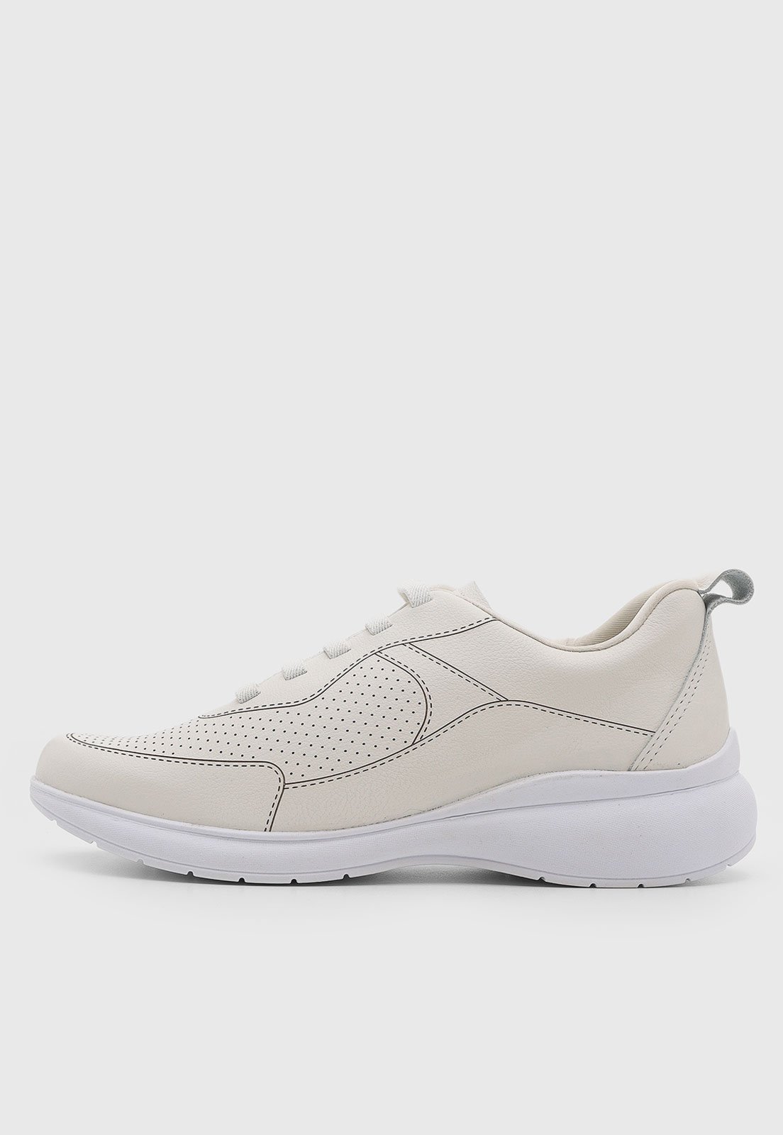 Tênis Feminino Usaflex Cadarço Detalhe Perfurado Off-White