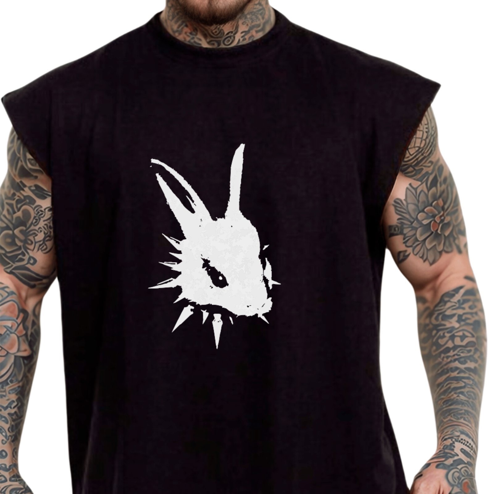 Camiseta Regata Machão Ousy Coelho Punk Oversized Masculina Preto