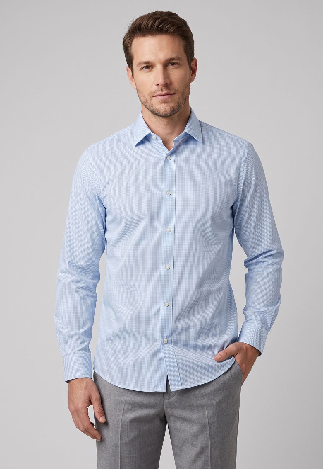 Camisa Masculina Aramis Clássica Algodão Azul