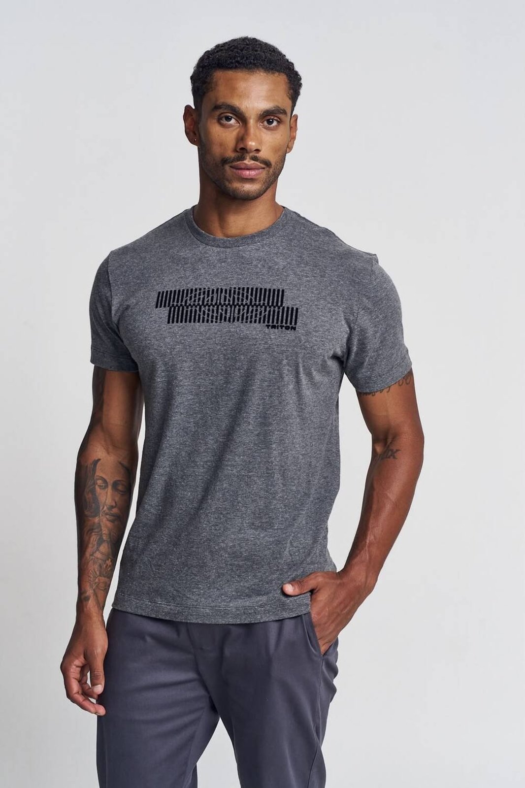Camiseta Masculina Mesclada - Fit Triton Cinza Fuligem