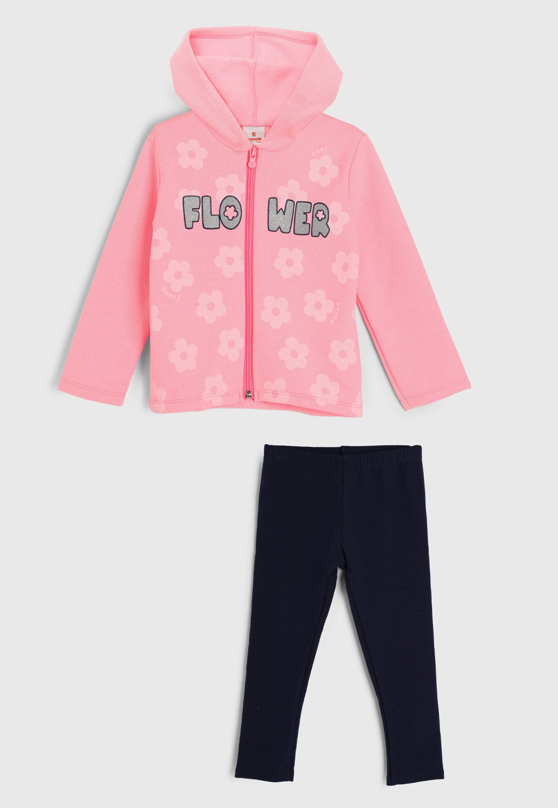 Conjunto 2pçs Manga Longa Brandili Blusa Com Capuz E Calça Legging Rosa