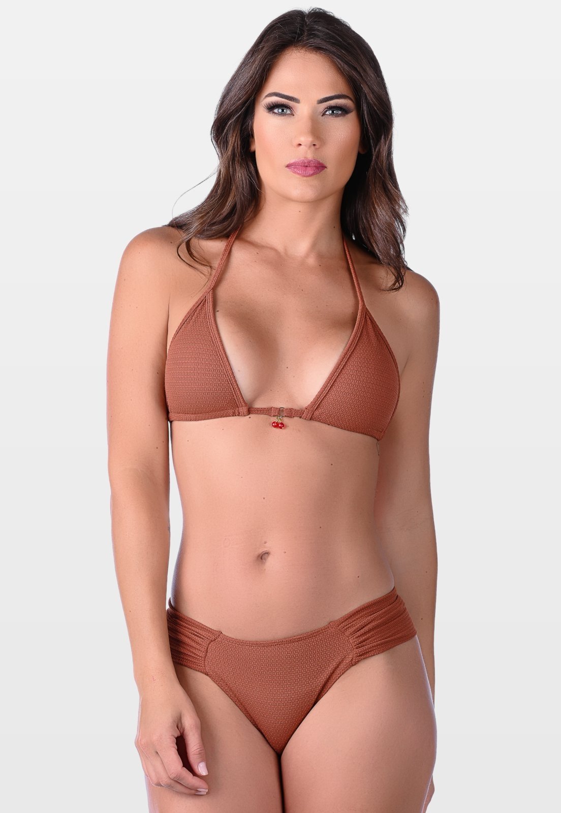 Biquíni Summer Soul Cortininha Bojo Removível Com Amarração Texturizado Marrom