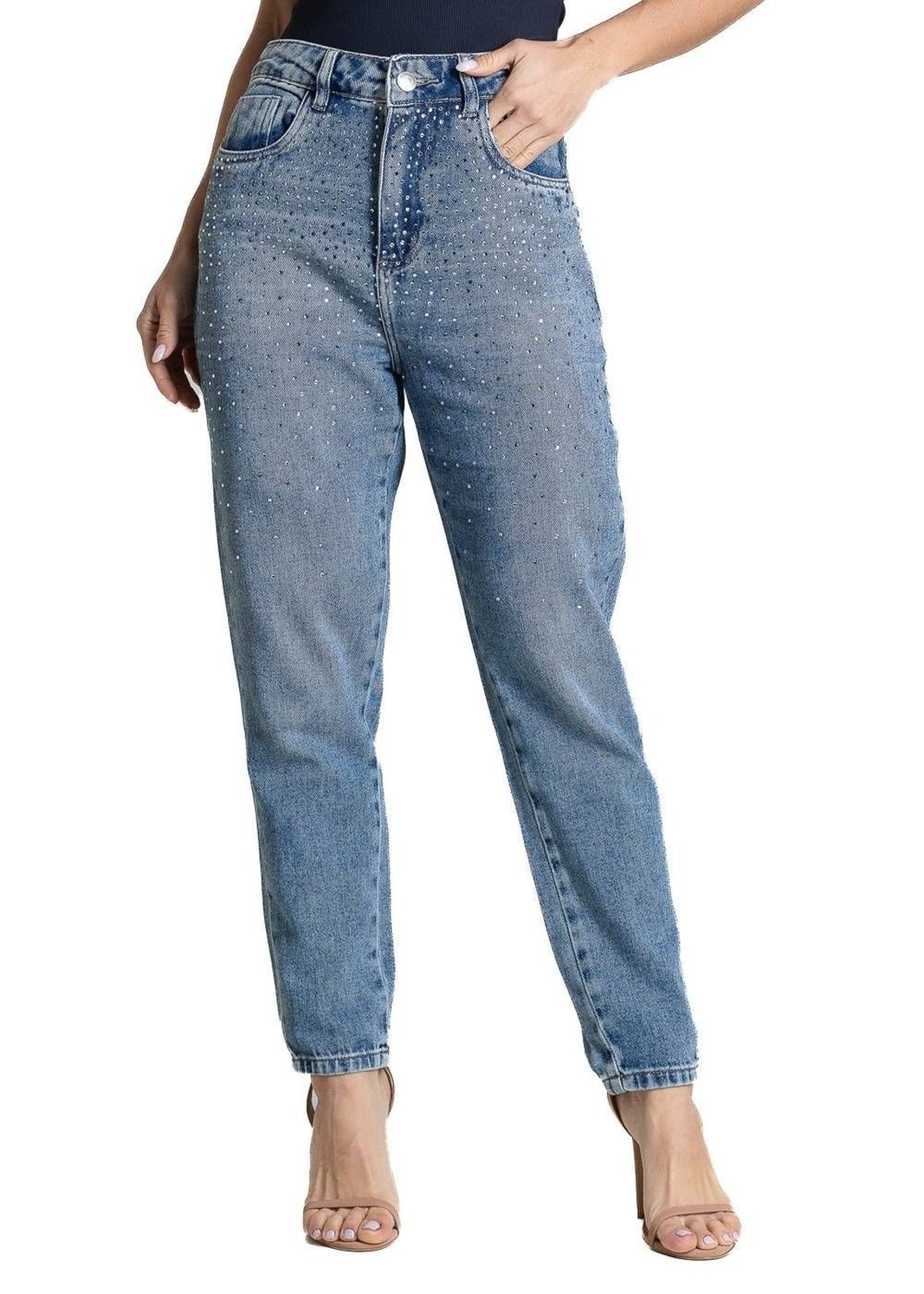 Calça Jeans Sawary Mom Brilho - 283600 AZUL - Azul - Sawary