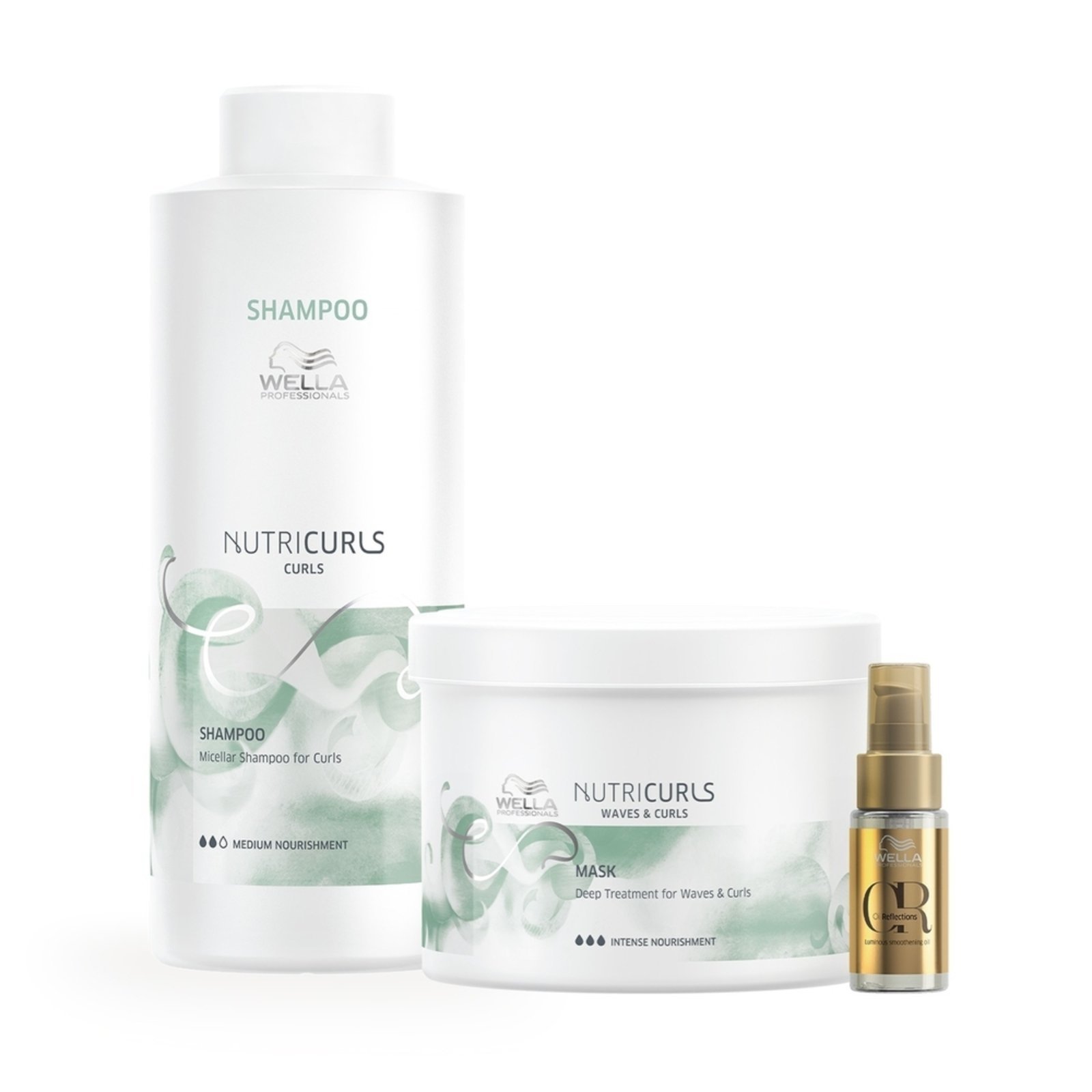 Wella Professionals Nutricurls Shampoo 1L+Máscara 500ml+Oil Reflections 30ml