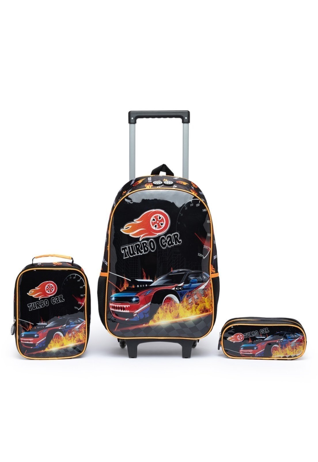 Infantil – Kit Mochila Rodinhas Estojo Lancheira Menino Espaçosa Reforçada