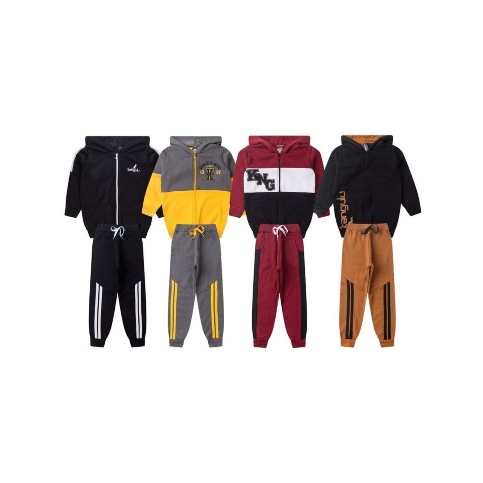 Infantil - Kit 4 Peças Conjunto Moletom Menino Peluciado Inverno Quentinho 2 Casacos + 2 Calças