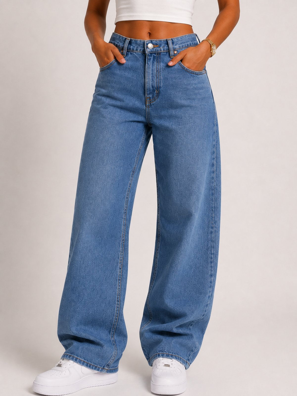 Calça Jeans Tex Jeans Feminina Wide Leg Cintura Alta Casual Básico Azul Médio