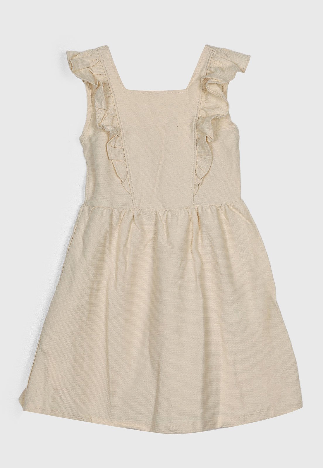 Infantil - Vestido Hering Canelado Alças Babados Bege
