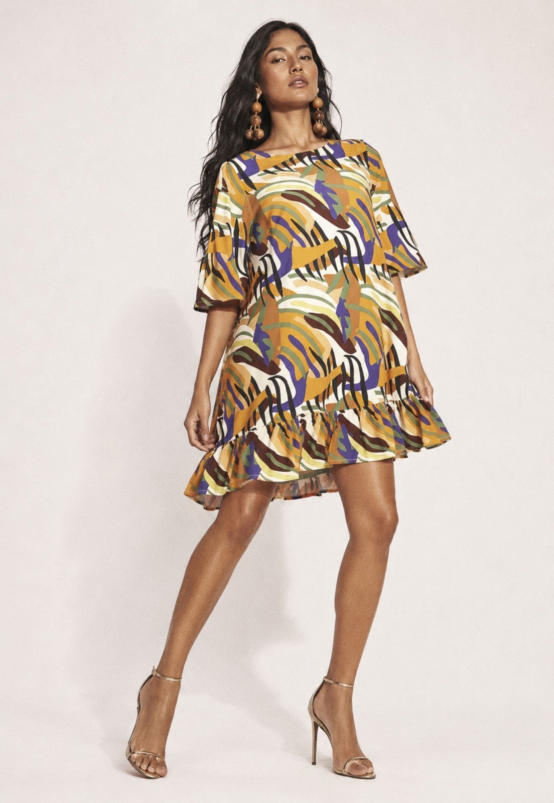 Vestido Cabana free Curto Viscose Estampa Cores Vibrantes
