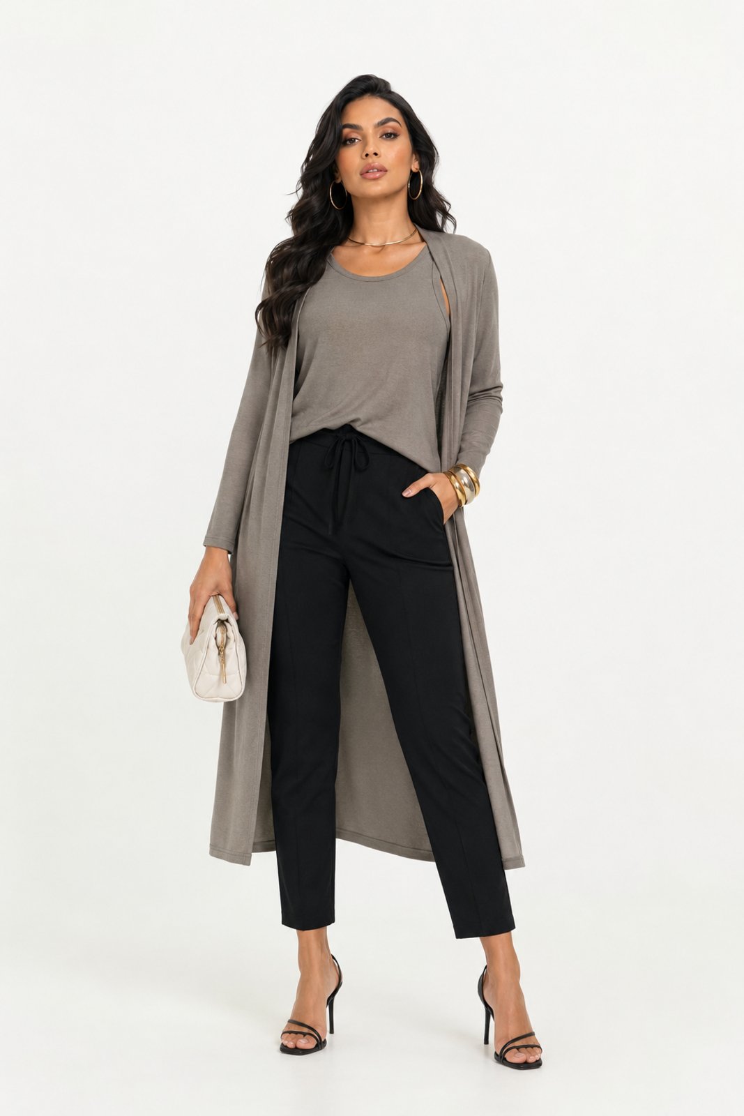 Conjunto Blusa e Kimono D Bell Outlet Fashion Capuccino