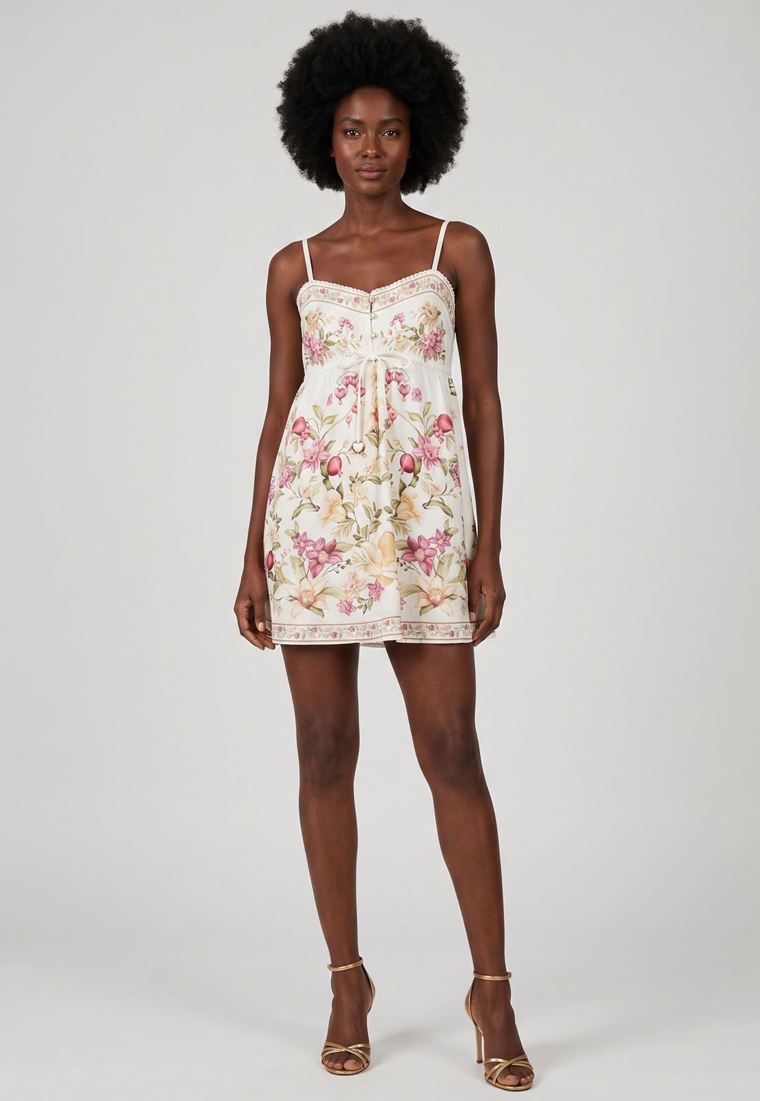 Vestido FARM Alças Finas Floral Branco