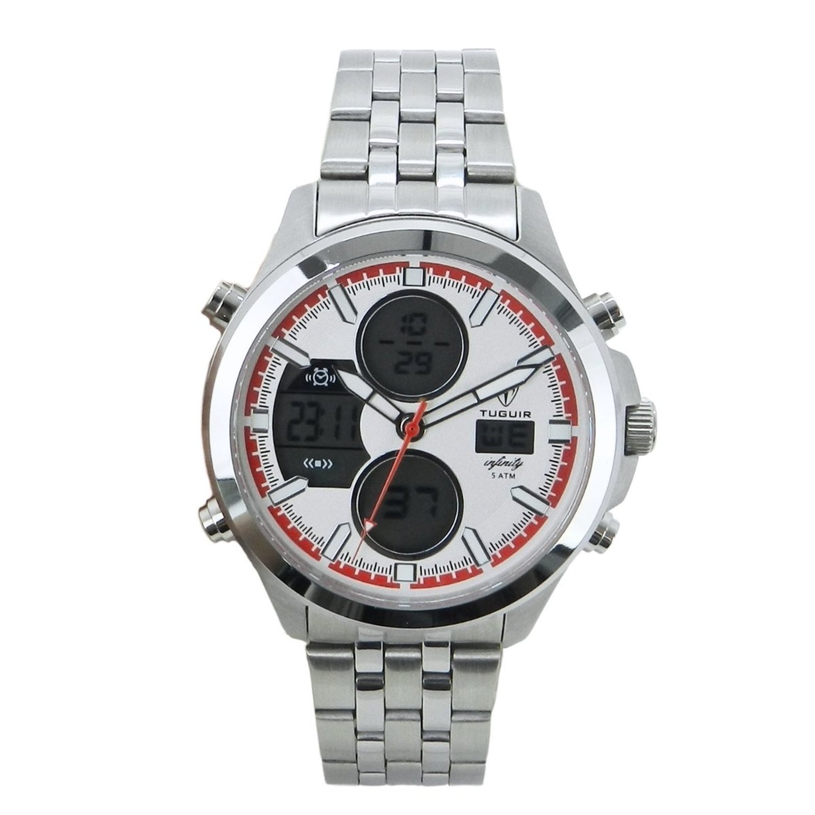 Relógio Masculino de Aço Tuguir AnaDigi Infinity GCS-1273 Prata e Branco e Vermelho