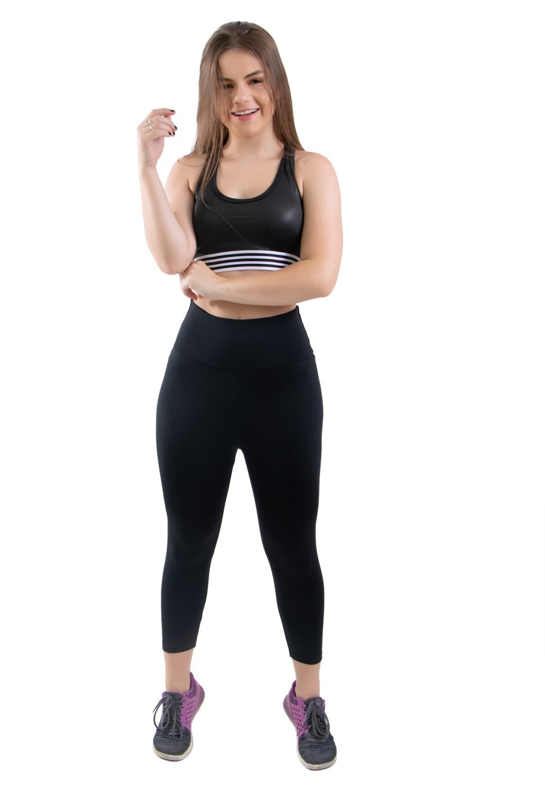 Calça 4 Estações Legging Corsário Midi Curta Cintura Alta Feminino Preto