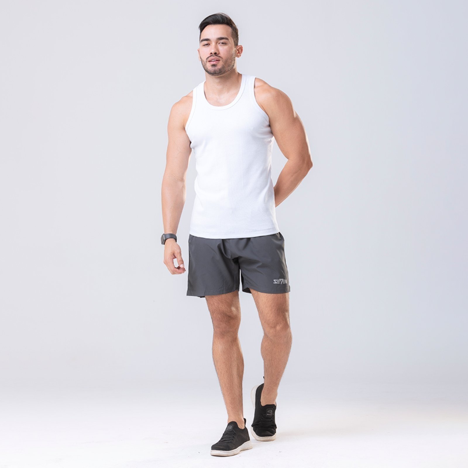 Vista 3 Regata Masculina Modelo Americano Fechado Canelada Algodão Branca SEVEN LINE branco SEVEN LINE branco